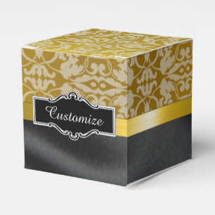Personalised Black and Gold Damask Cube Box