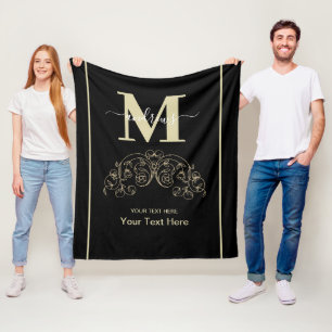 Personalised Black And Gold Fleece Blanket