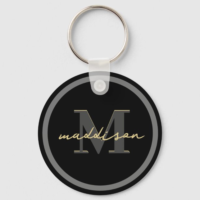 Personalised Black And Gold Foil Signature Name  Key Ring (Front)