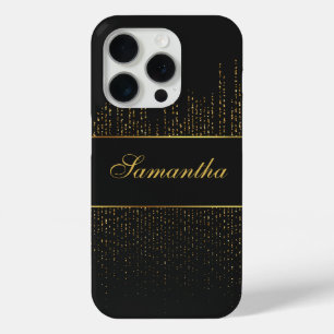 Personalised Black and Gold Glitter iPhone 15 Pro Case