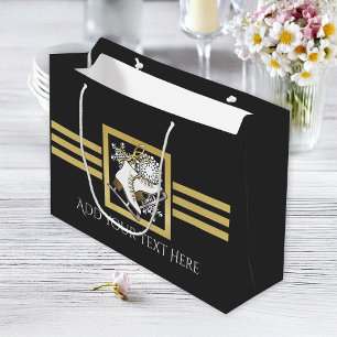 Personalised Black and Gold Glitter Ice Skating Large Gift Bag