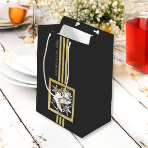 Personalised Black and Gold Glitter Ice Skating Medium Gift Bag