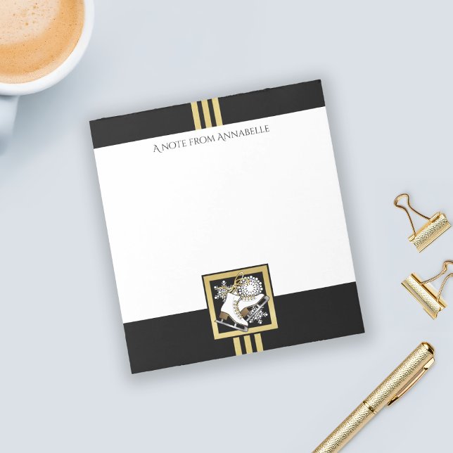 Personalised Black and Gold Glitter Ice Skating Notepad (Creator Uploaded)