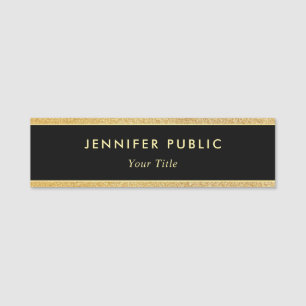 Personalised Black And Gold Glitter Modern Elegant Name Tag