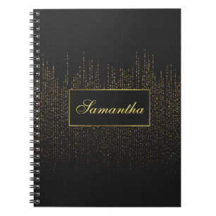 Personalised Black and Gold Glitter Spiral Notebook