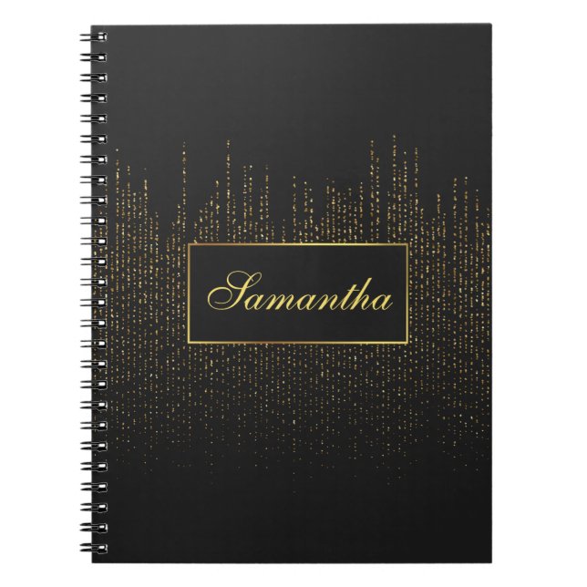 Personalised Black and Gold Glitter Spiral Notebook (Front)