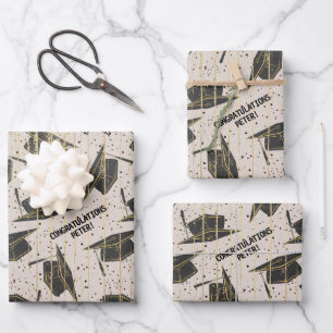Personalised Black and Gold Graduation Wrapping Paper Sheet
