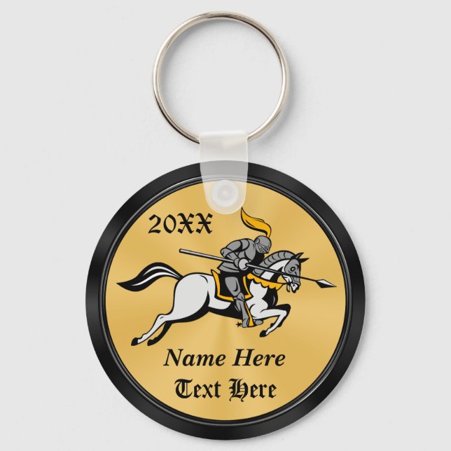 Personalised Black and Gold Knight Gifts Keychains (Front)