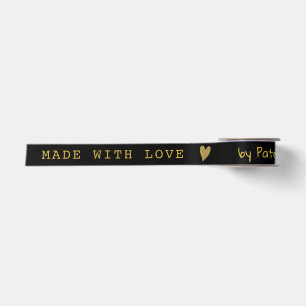 Personalised Black And Gold Made With Love Heart Satin Ribbon