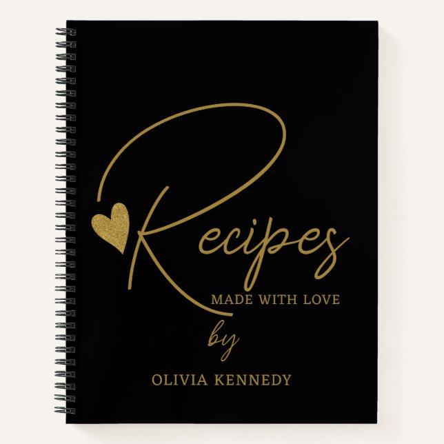 Personalised Black And Gold Made With Love Recipe Notebook (Front)