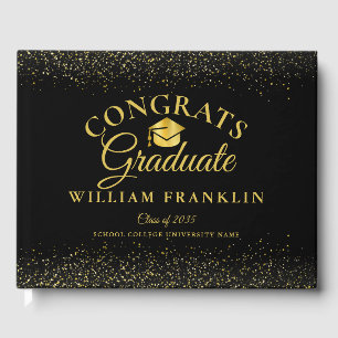 Personalised Black And Gold Modern Graduation Guest Book