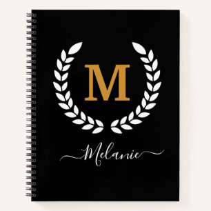 Personalised Black And Gold Monogram Name Notebook