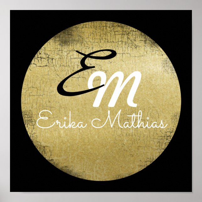 Personalised Black and Gold Monogram Poster (Front)