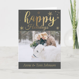 Personalised Black and Gold Photo Christmas Card. Holiday Card