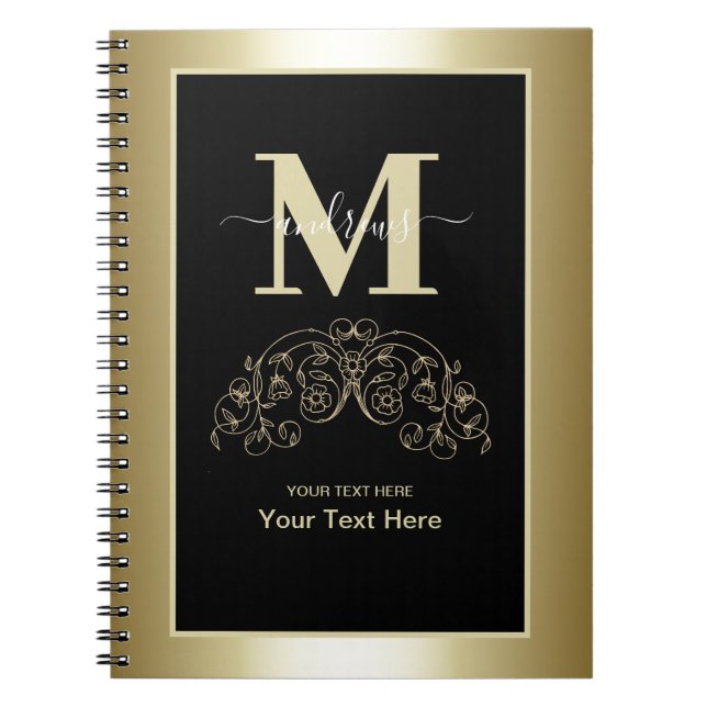 Personalised Black And Gold Script Signature  Notebook (Front)
