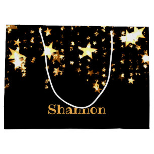 Personalised Black and Gold Stars - Sparkling Large Gift Bag