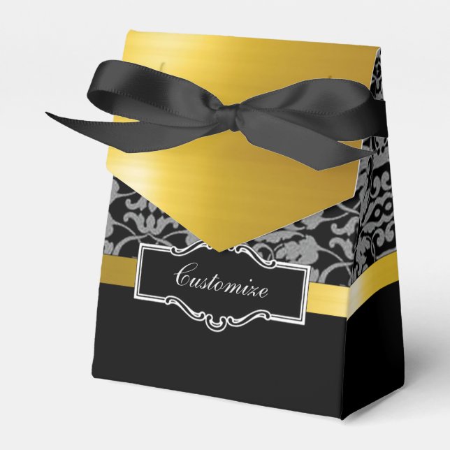 Personalised Black and Gold Tent Favour Box (Front Side)
