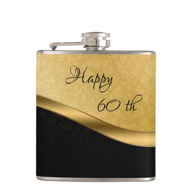 Personalised Black and Gold Vinyl wrapped flask (Front)