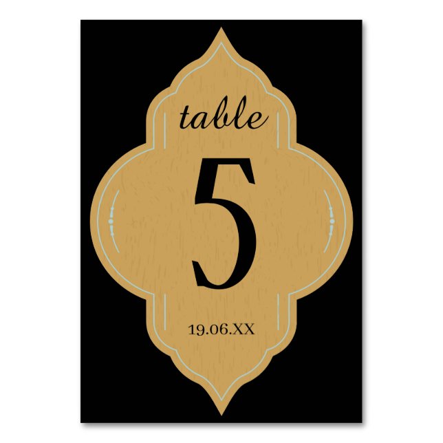 Personalised black and gold Wedding Table Card (Back)