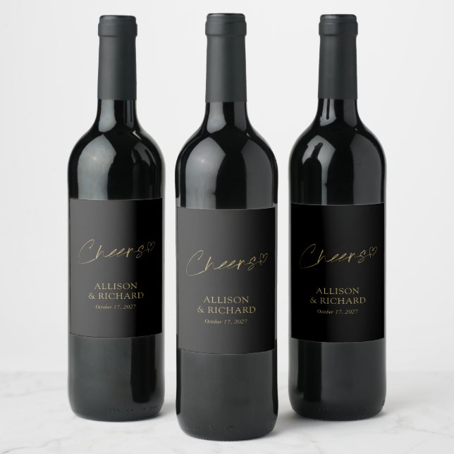 Personalised Black and Gold Wedding Wine Labels (Bottles)