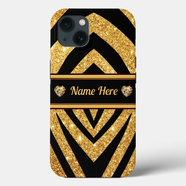 Personalised Black and Gold Zebra Print Phone Case (Back)