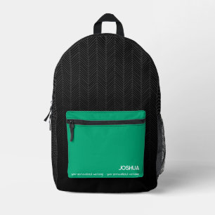 Personalised Black and Green Modern Name  Printed Backpack