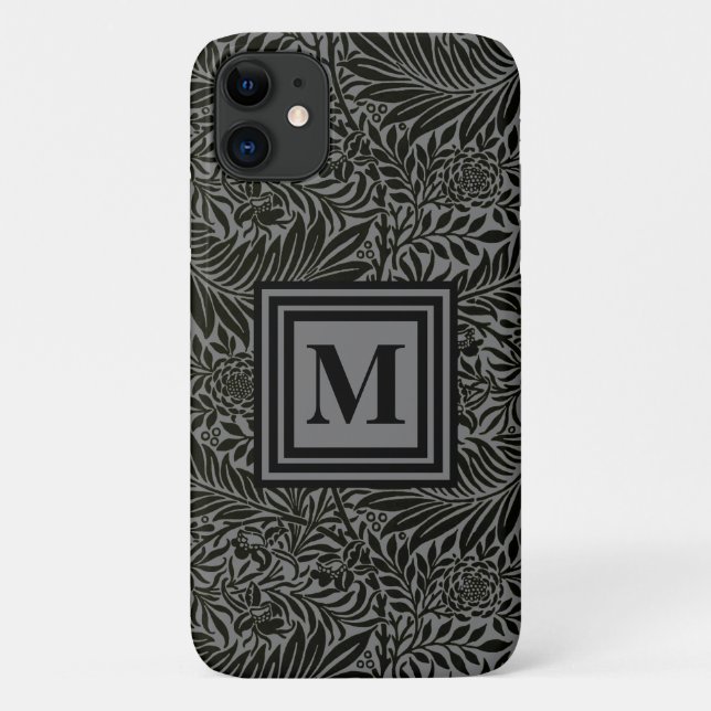 Personalised Black and Grey Botanical Monogram Case-Mate iPhone Case (Back)