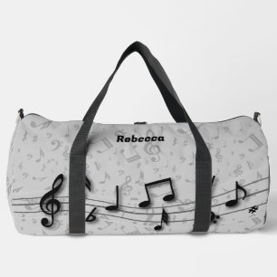 Personalised Black and Grey Music Notes Duffle Bag