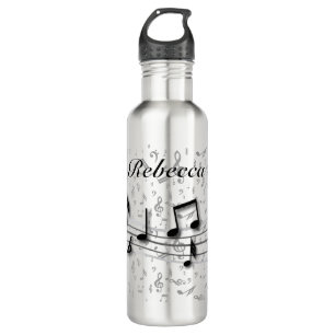 Personalised black and grey musical notes 710 ml water bottle