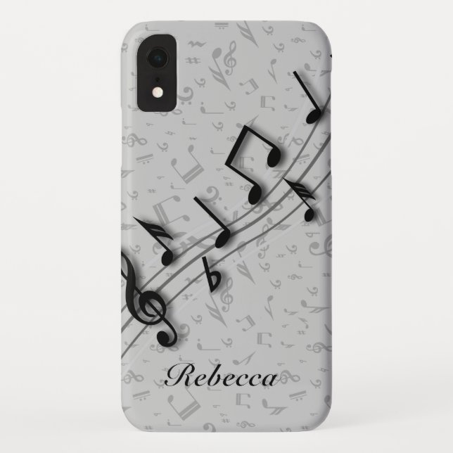 Personalised Black and Grey Musical Notes Case-Mate iPhone Case (Back)