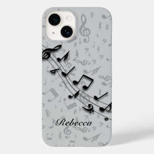 Personalised black and grey musical notes Case-Mate iPhone 14 case