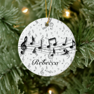 Personalised Black and Grey Musical Notes Ceramic Ornament