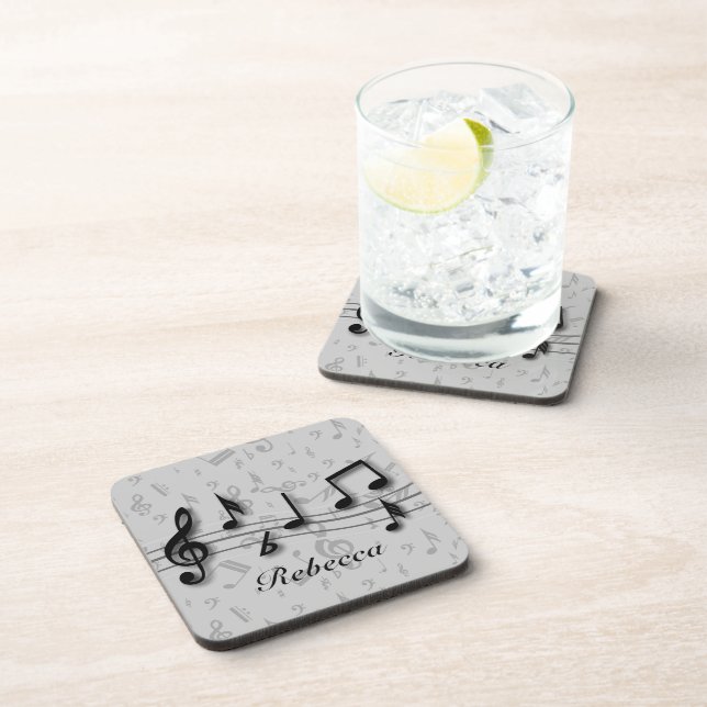 Personalised black and grey musical notes coaster (Right Side)