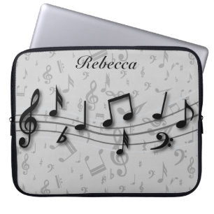 Personalised Black and Grey Musical Notes Laptop Sleeve
