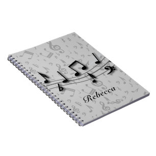 Personalised black and grey musical notes notebook