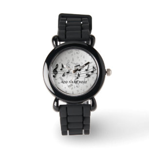 Personalised black and grey musical notes watch