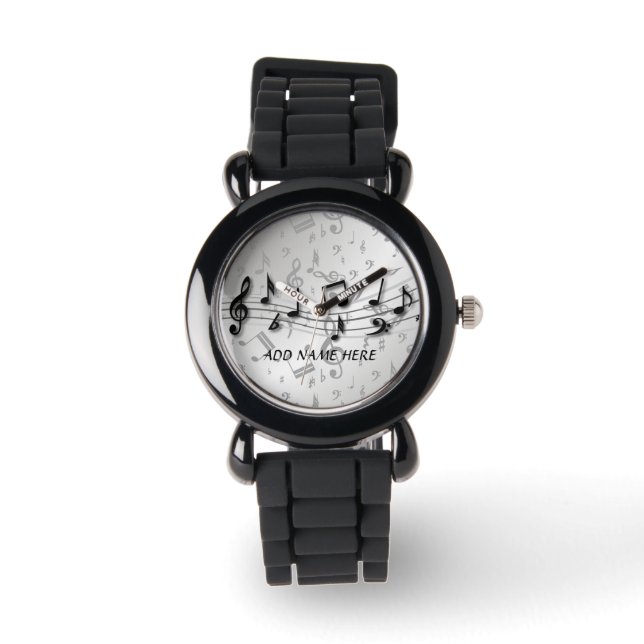 Personalised black and grey musical notes watch (Front)