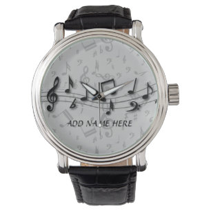 Personalised Black and Grey Musical Notes Watch