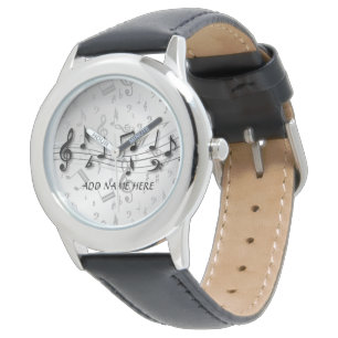 Personalised black and grey musical notes watch