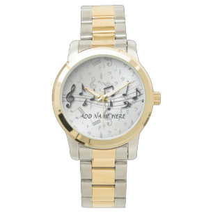 Personalised black and grey musical notes watch