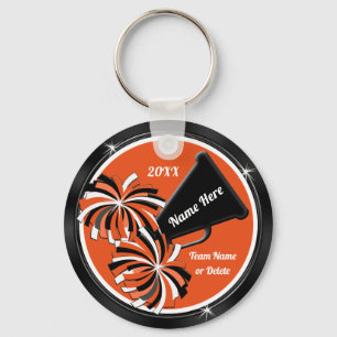 Personalised Black and Orange Cheerleading Gifts Key Ring