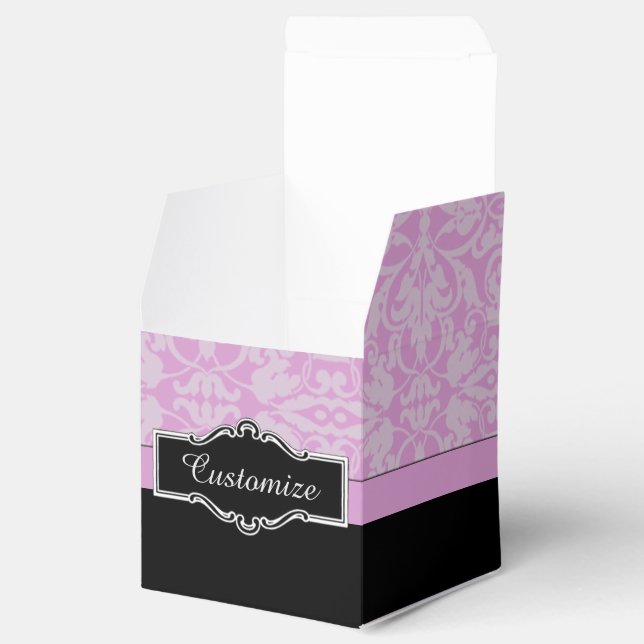 Personalised Black and Pink Damask Cube Favour Box (Opened)
