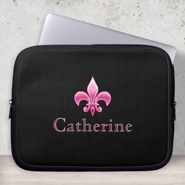 Personalised Black and Pink Fleur De Lis Laptop Sleeve (Creator Uploaded)