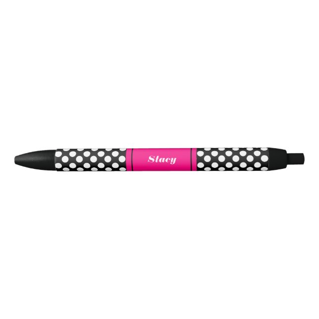 Personalised Black and Pink Polka Dot Pen (Front)