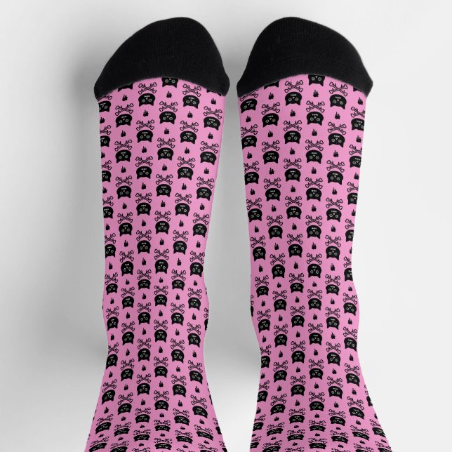 Personalised Black and Pink Skull pattern  Socks (Top)
