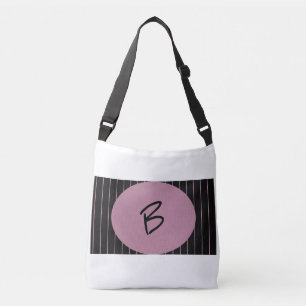 Personalised black and pink striped crossbody bag