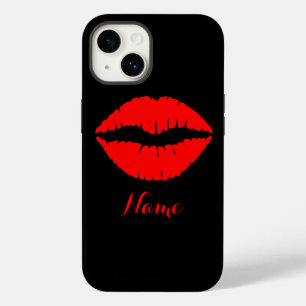 Personalised Black and Red Lipstick Print Case-Mate iPhone 14 Case