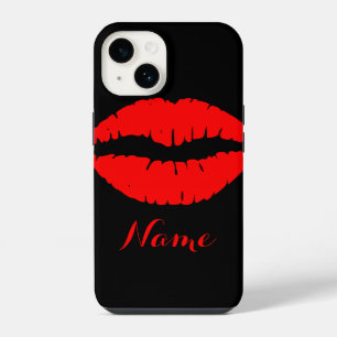 Personalised Black and Red Lipstick Print iPhone Case