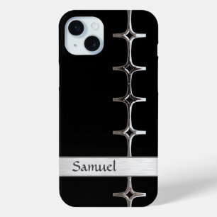 Personalised Black and Silver Chrome iPhone 15 Mini Case