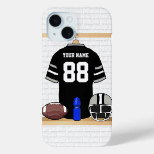 Personalised Black and Silver Grey Football Jersey iPhone 15 Case